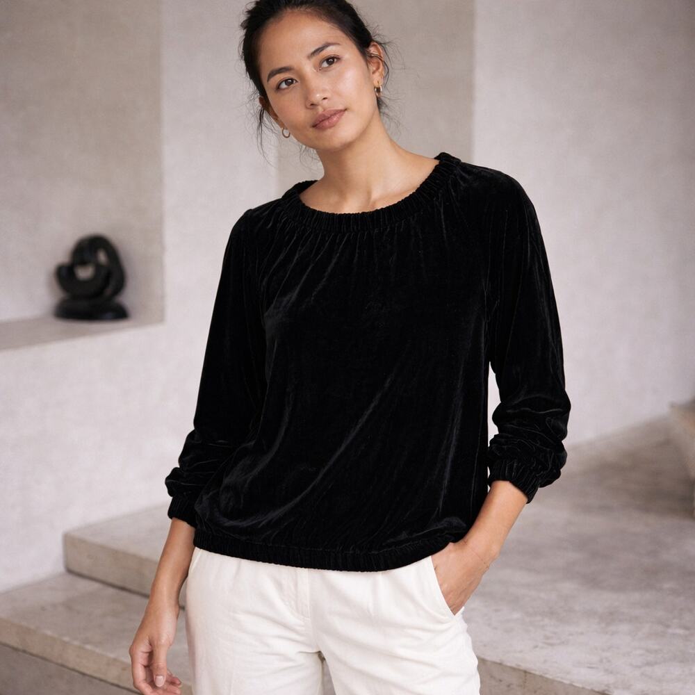 Zero + Maria Cornejo Black Velvet Ruched Bubble Blouse size 2
